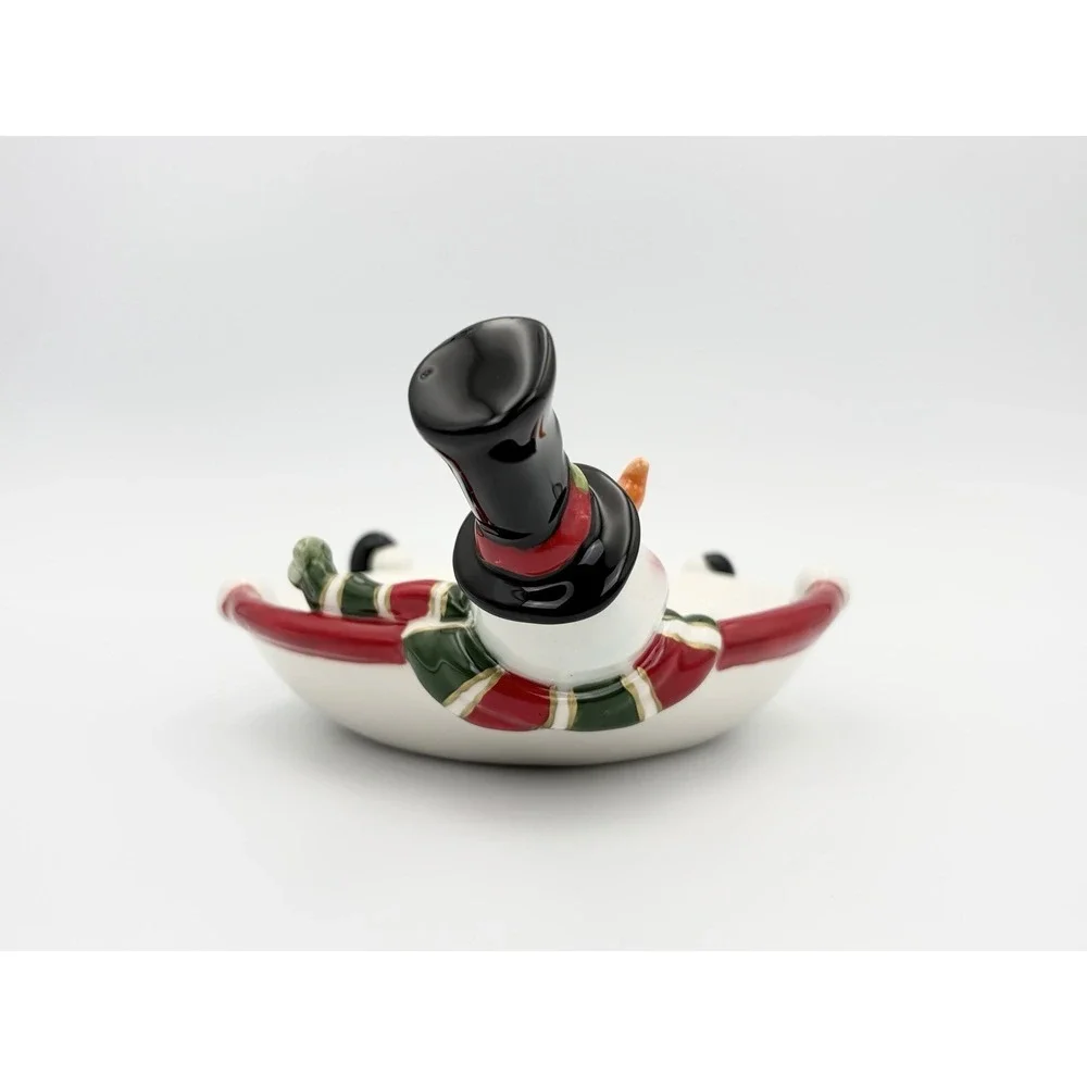 Fitz and Floyd Sullivan Snowman Candle Holder Plate Trinket Dish Vintage 2006